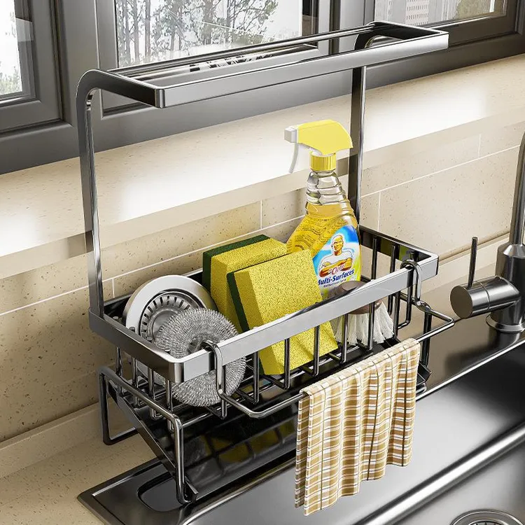 不锈钢201勒沥水架洗碗布不锈钢抹布科海绵置物架高杆水槽钢丝球