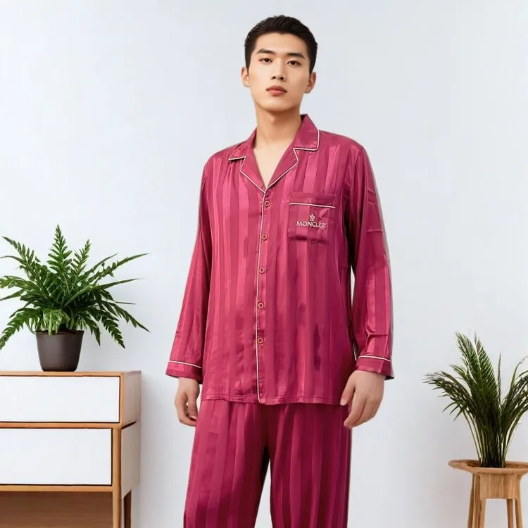 男士冰雪丝清爽丝滑休闲四季款长袖长裤睡衣家居服套装99241