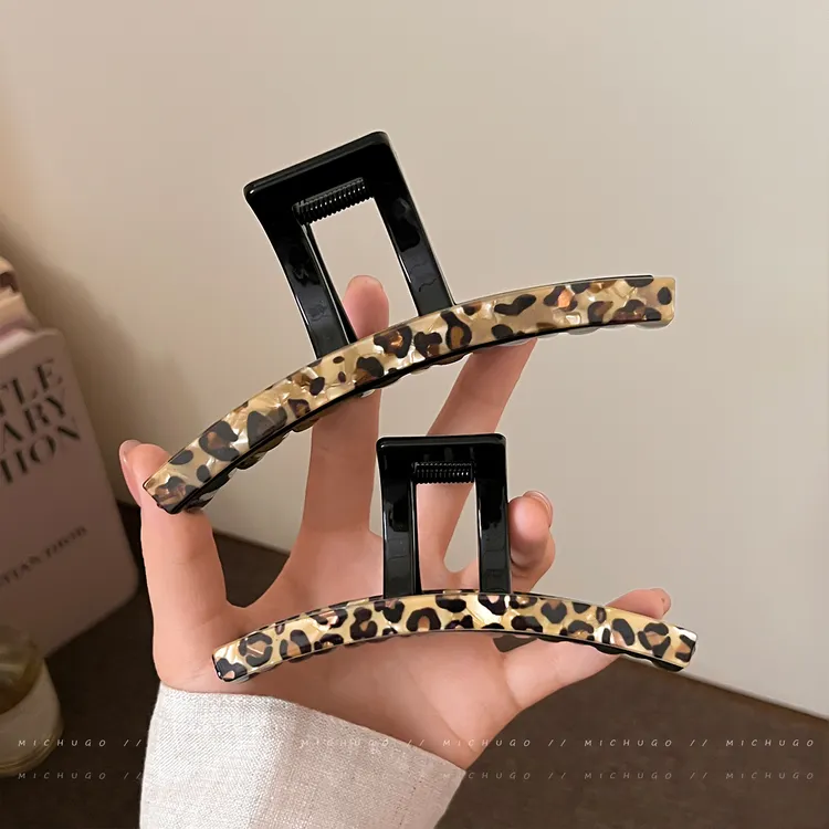 韩系复古豹纹抓夹女后脑勺盘发鲨鱼夹日常通勤发夹不易掉发卡头饰