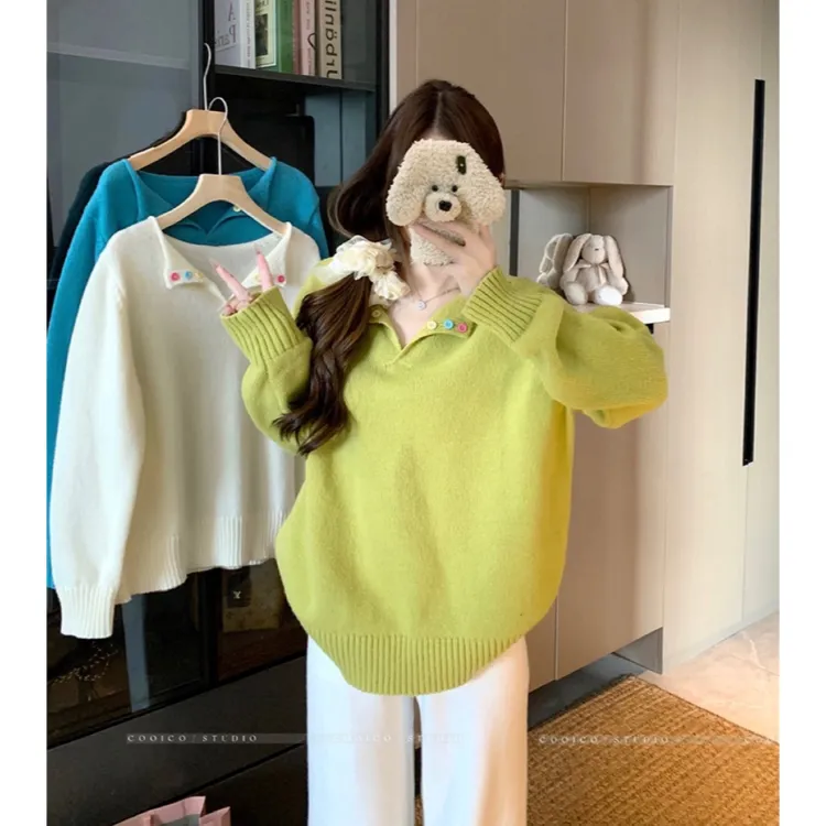 实拍！好显白！三个色～秋冬新款多巴胺彩色宽松针织毛衣上衣S72051