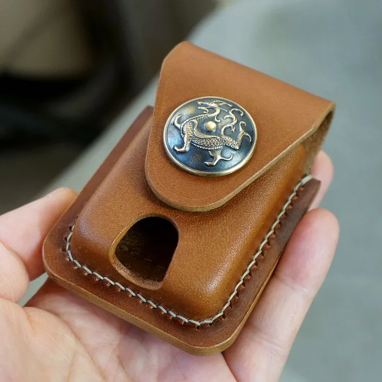 手工定制适用都彭L2打火机皮套意大利巴特肉牛皮磁扣挂腰朗声套