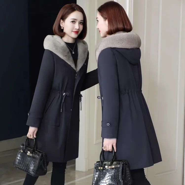 派克服女中长外套可拆卸内胆皮草外套