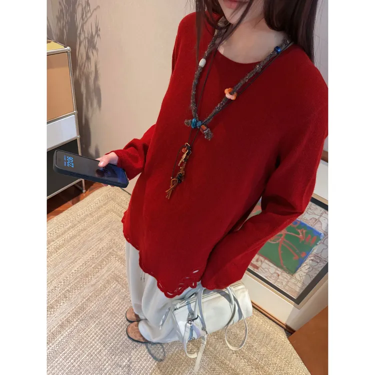 PCNY丨不理理「镂空枝叶」下摆镂空设计绵羊毛兔毛拉绒感针织衫