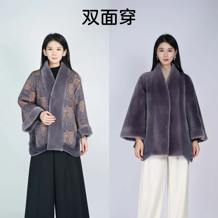 【全真丝+百分百羊剪绒】浒城古娘桑蚕丝秋冬隐云涧大衣HDSS050760