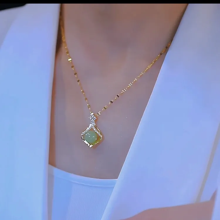 【秋冬上新】新荷包项链女气质时尚百搭轻奢绿色复古小众送妈妈