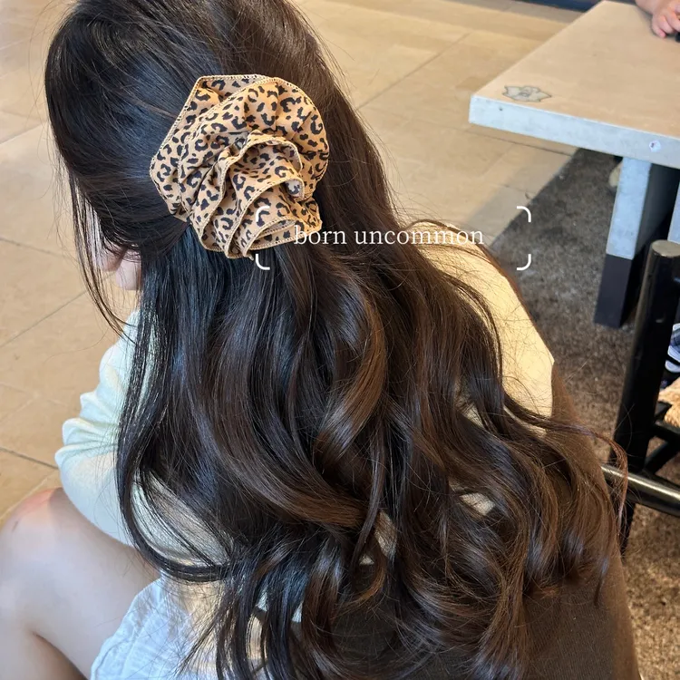 韩系豹纹花边香蕉夹女气质扎头发饱满丸子头低马尾发夹气质格子发