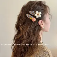 木子秋精致格纹毛线花朵圆球刘海bb夹高级感时髦洋气温柔搭碎发夹