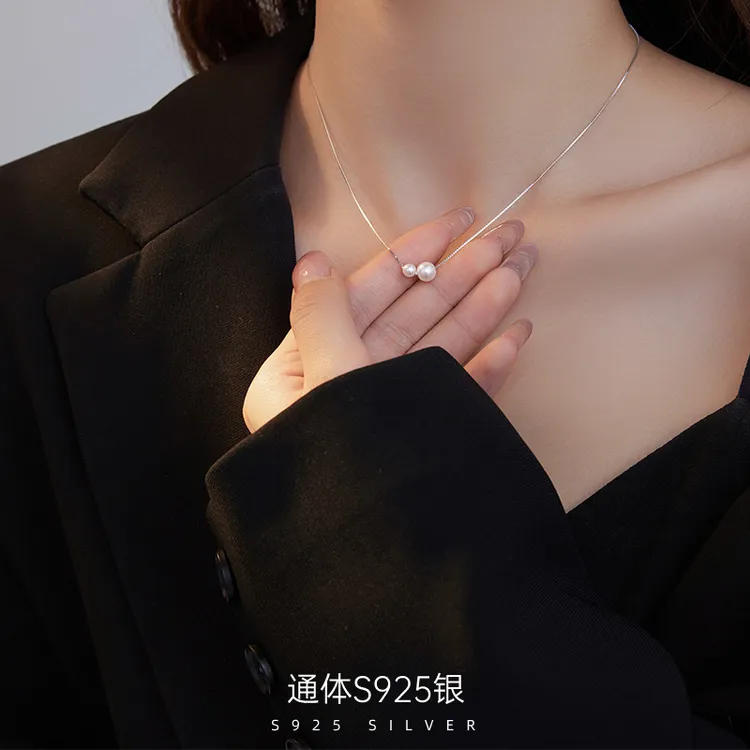 链子925银 珍珠项链女轻奢小众新款贝珠锁骨链高级感银饰颈链