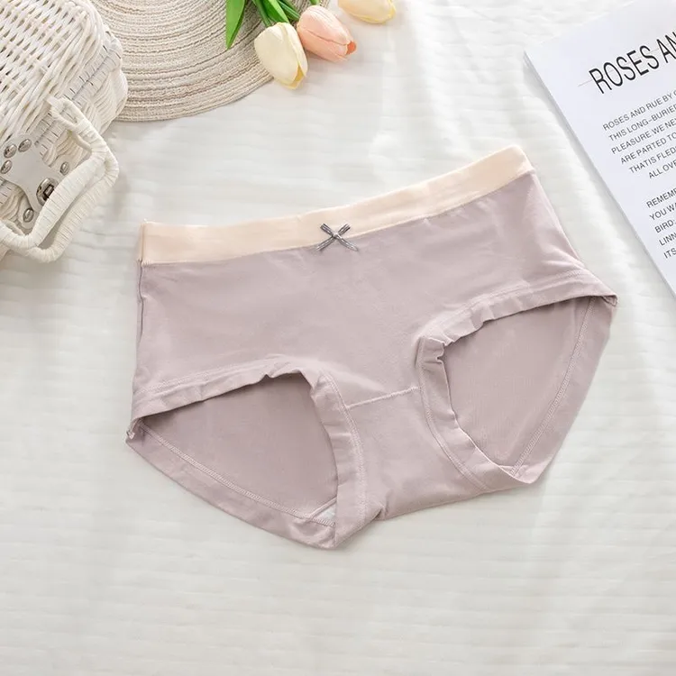 纯棉舒适中腰女士内裤抗菌透气全棉裆不夹臀甜美纯色女生三角裤头