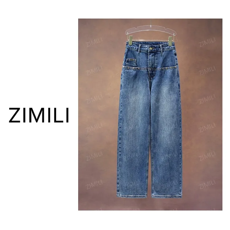 【亮哥女装】2025秋冬新品《前言》复古水洗高腰阔腿牛仔裤5053-H8