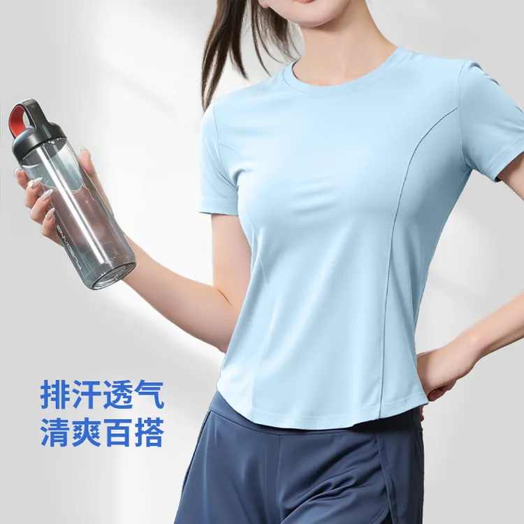 速干衣女夏季健身跑步T恤弹力显瘦网红宽松瑜伽速干短袖运动上衣