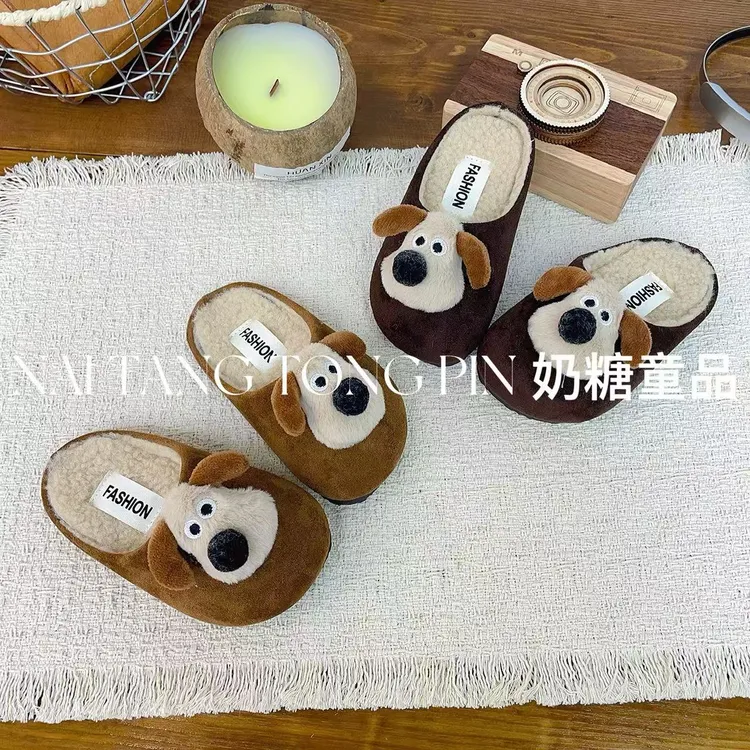 【黑巧布丁】韩版儿童可爱卡通外穿毛拖鞋时尚复古百搭休闲勃肯拖鞋