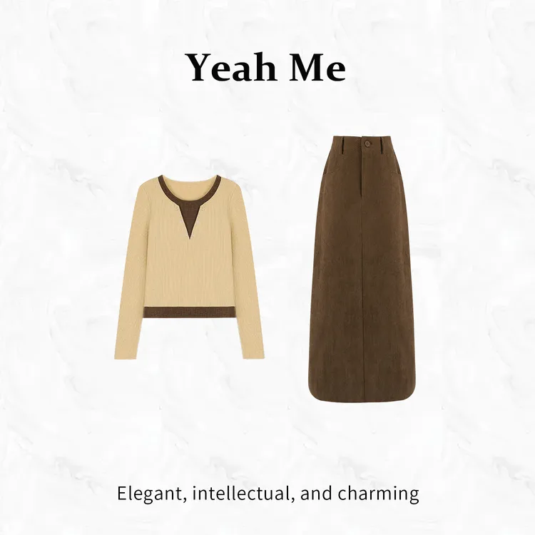 Yeah Me/也觅【奶油云朵】秋季新款文艺气质百搭半身裙套装早秋穿搭