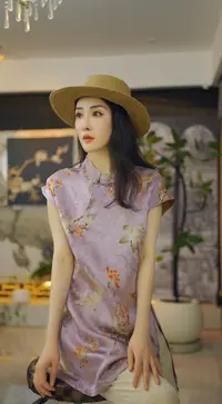 （紫薇）国风连衣裙短袖老钱风复古提花上衣