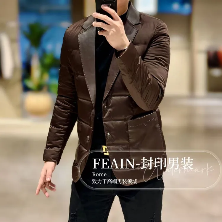 【真皮拼接】高端定制男士真皮拼接羽绒西装25697