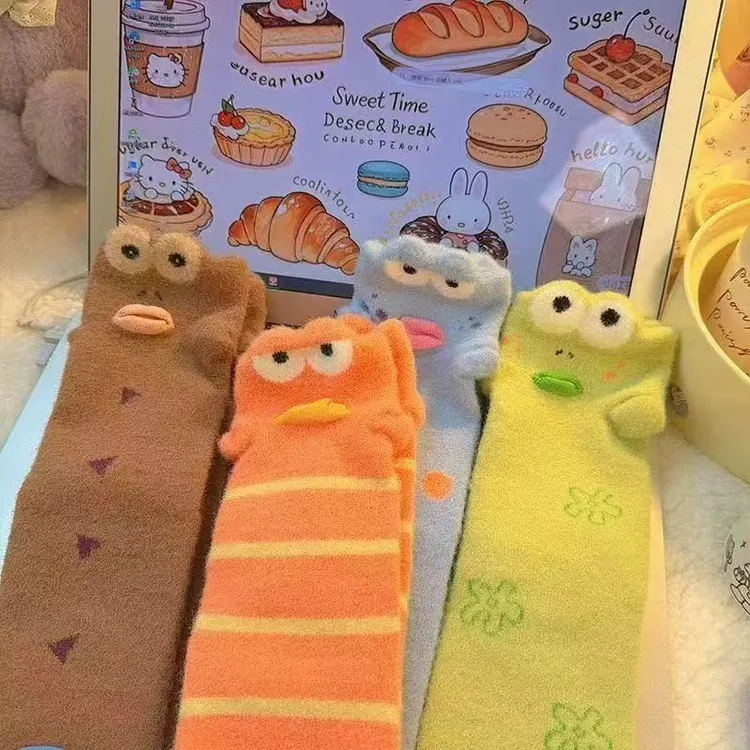 丑袜子秋冬加厚澳绒搞怪卡通中筒女睡眠袜保暖萌趣