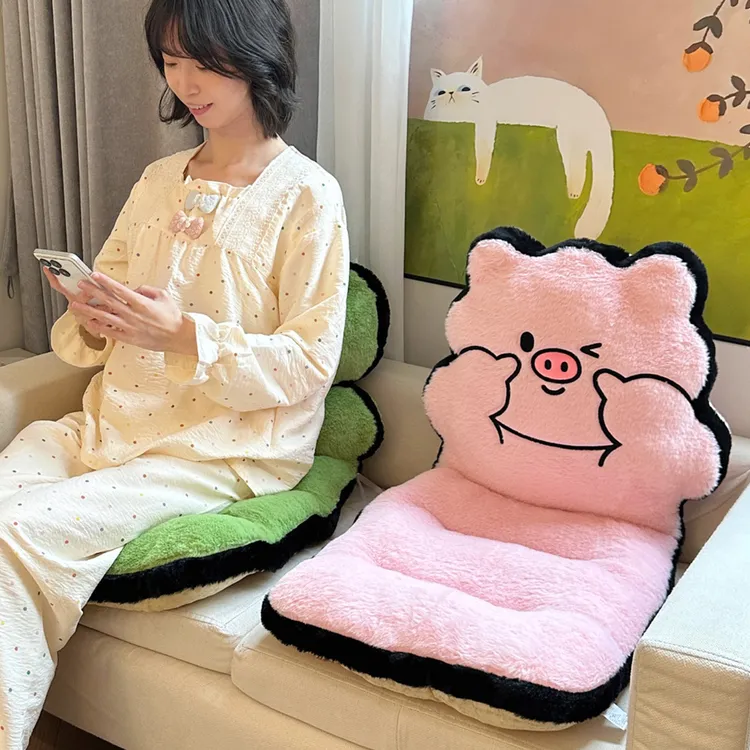 卡通动物毛绒坐垫椅子垫靠背一体久坐不累办公室座椅垫子四季通用