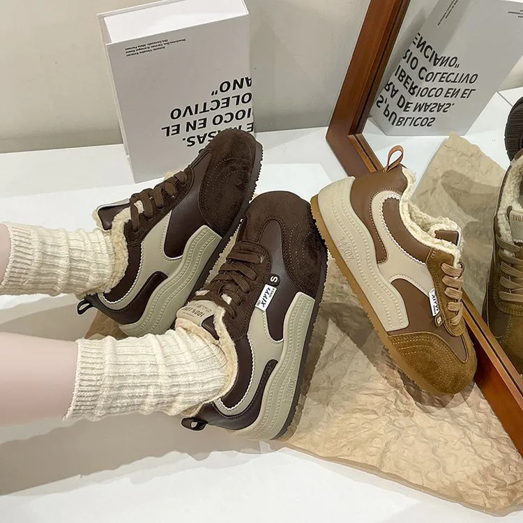 加绒软底时尚休闲鞋德训鞋女2025冬季平底保暖轻便运动鞋百搭棉鞋