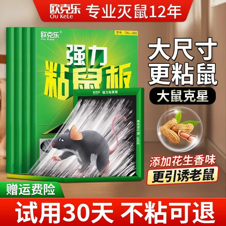 欧克乐粘鼠板家用粘大老鼠加大号加厚老鼠贴室内抓老鼠花生味引诱