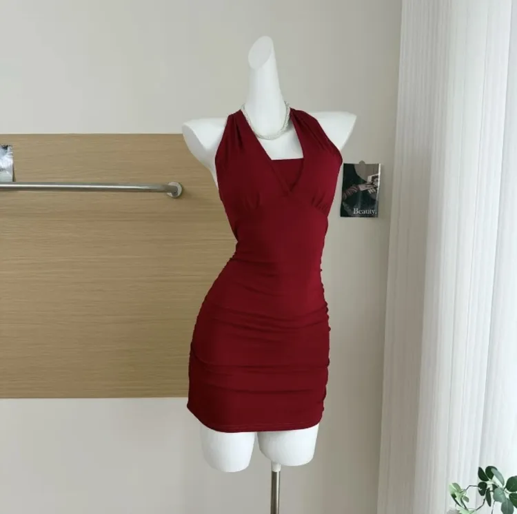 性感无袖包臀裙吊带挂脖连衣裙礼服纯欲欧若精灵风睡裙吊带裙夏季