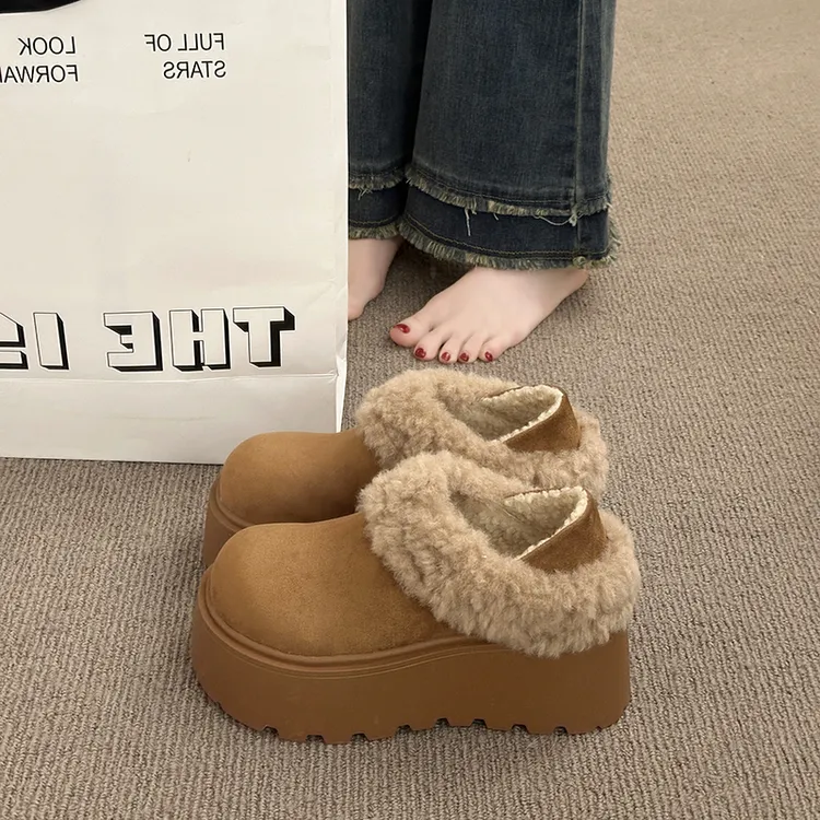 七厘米勃肯鞋低帮加绒加厚棉鞋女2025冬季新款毛毛鞋子保暖雪地靴
