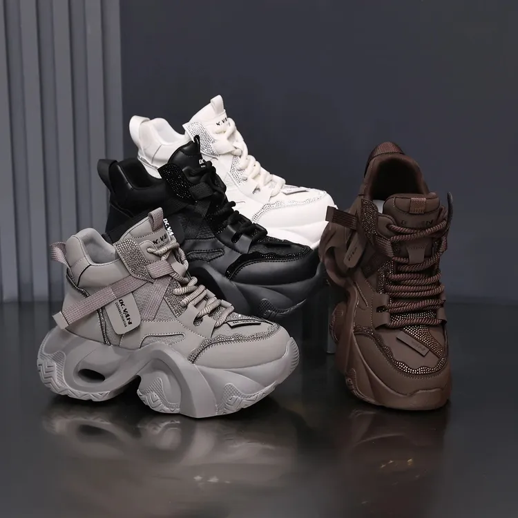 头层牛皮新款透气网红厚底百搭运动休闲增高慢跑老爹女鞋休闲女鞋