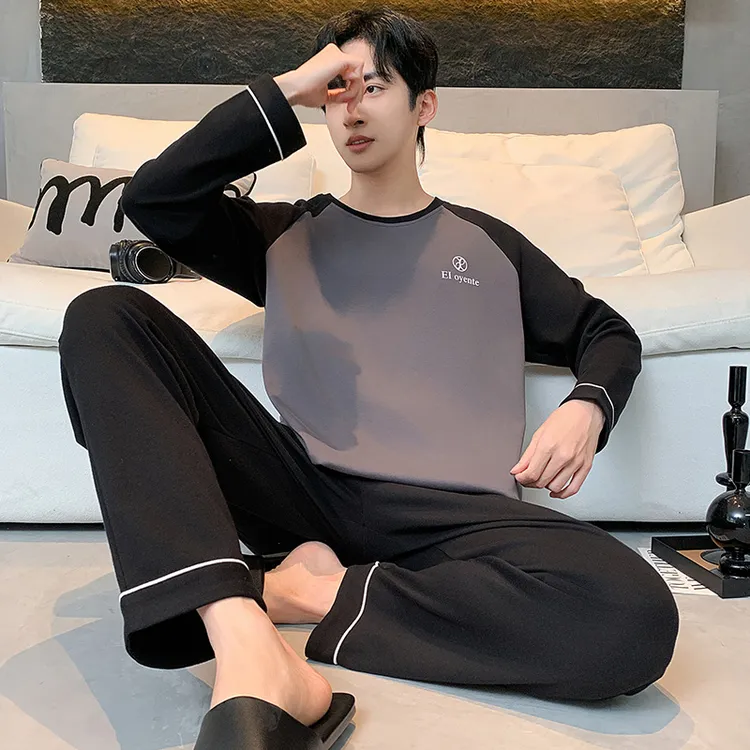男士睡衣长袖长裤休闲春秋季棉质可外穿夏学生秋冬薄款家居服套装