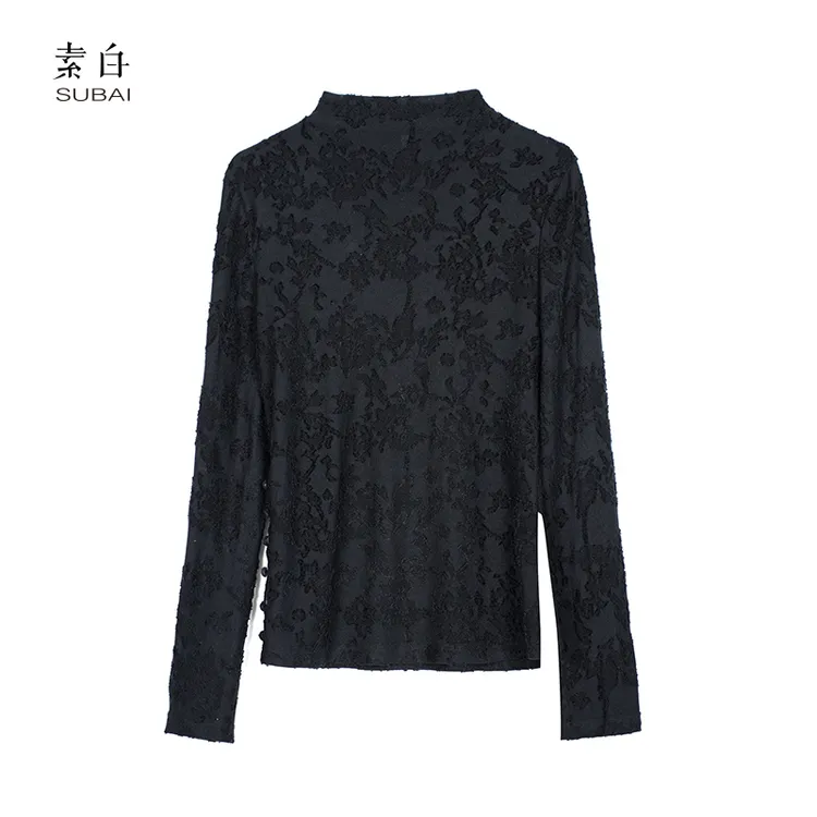 素白【鸢尾】冬季时尚简约提花羊毛保暖打底SB2410T00623