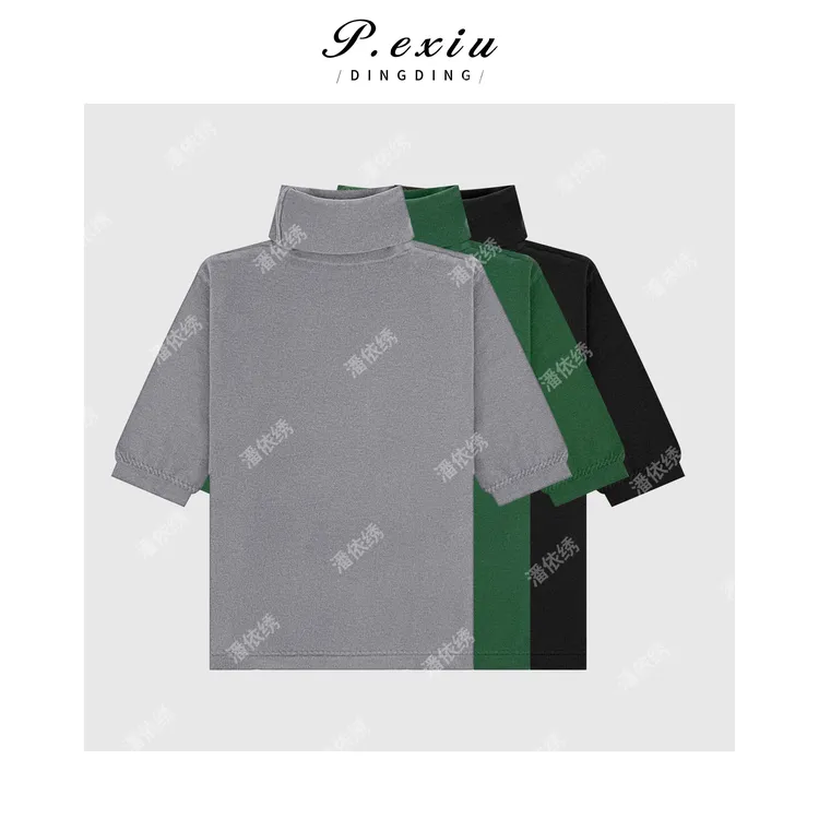 秋冬简约风纯色堆堆领中袖百搭针织上衣 C8102