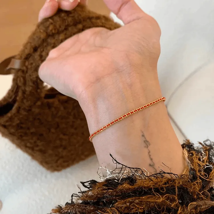 铜合金手链 高级感红绳编织手链原创百搭情侣手链