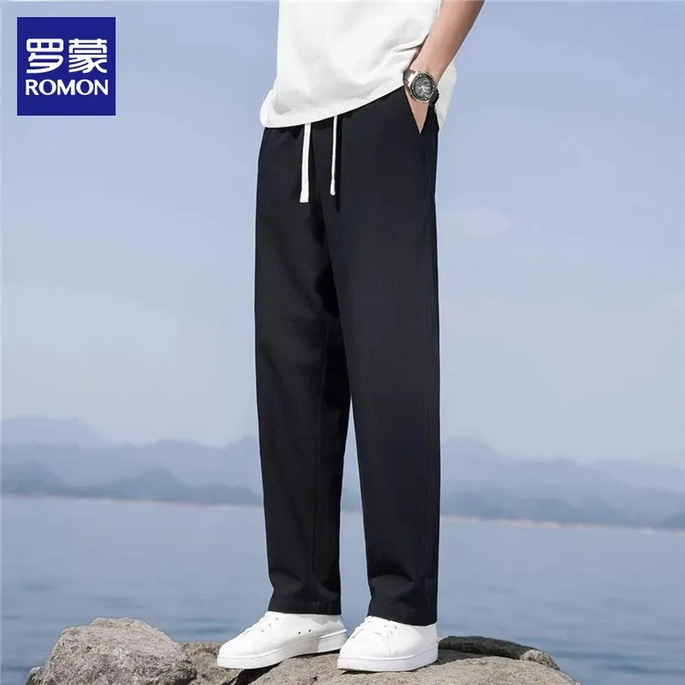 【100%纯棉】罗蒙男士休闲裤2025年夏季新薄款透气运动宽松直筒长裤