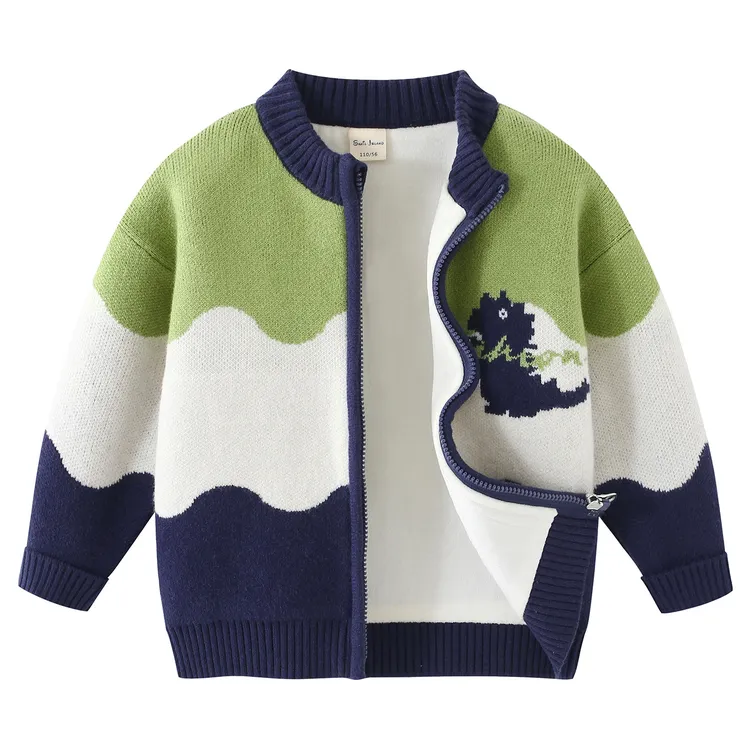 男童毛衣外套秋冬季拉链针织开衫2025新款宝宝加绒加厚棉衣服8180