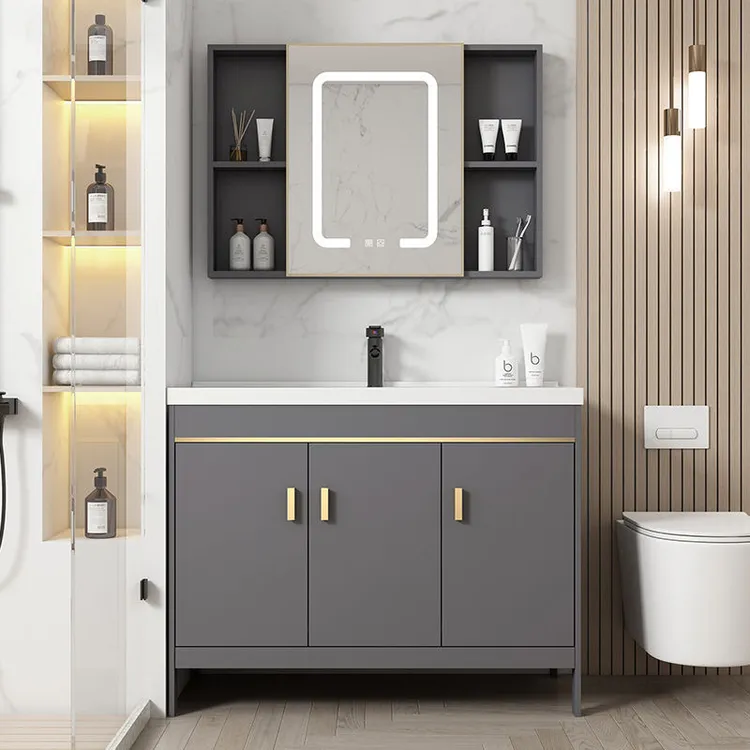 太空铝浴室柜落地一体式洗脸盆柜组合卫生间洗漱台现代简约洗手池