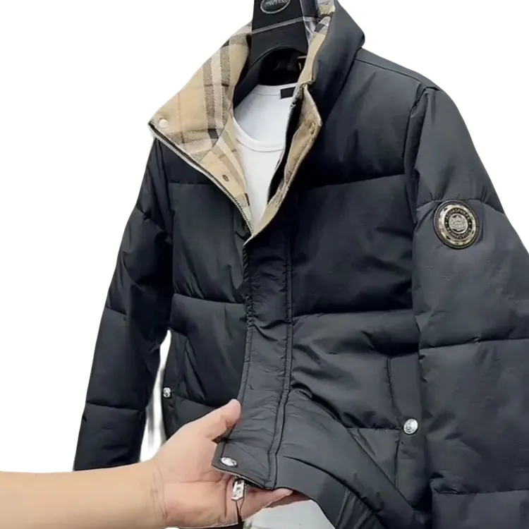 冬季新款男士格纹加厚立领保暖简约轻薄鸭绒羽绒服外套夹克330