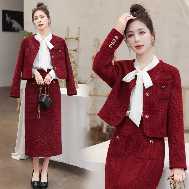 欧货高级感名媛气质套装女2025年春秋新款小香风外套半身裙两件套
