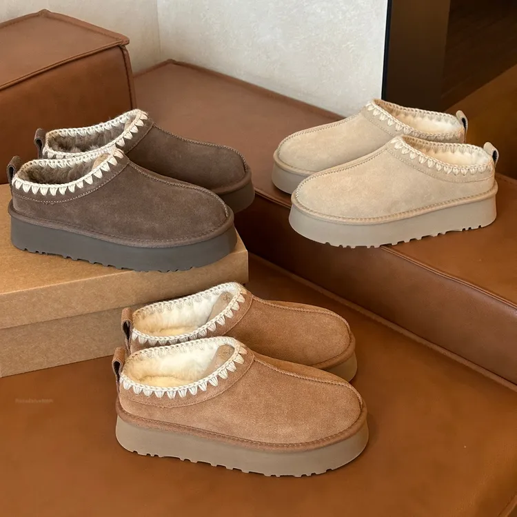 桑坡休闲厚底雪地靴女2025秋冬新款包头拖鞋毛线编织后空加绒棉鞋