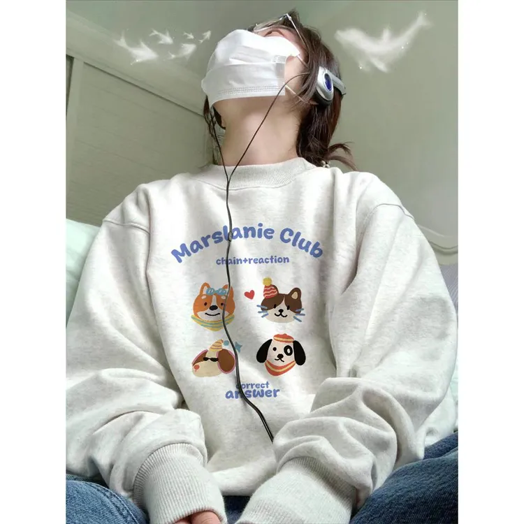 重磅欧货美式灰色卡通卫衣女2025新款设计感小众慵懒长袖上衣