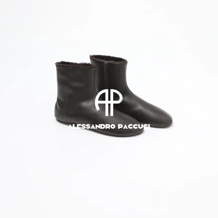 AP洛哥53161XH【踩奶靴/侧拉链】羔羊皮+羊皮毛保暖平底短靴高帮鞋