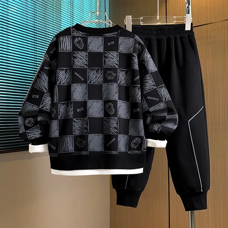 巴拉扣扣男童套装秋装2024新款中大童卫衣春秋款休闲运动衣服酷潮