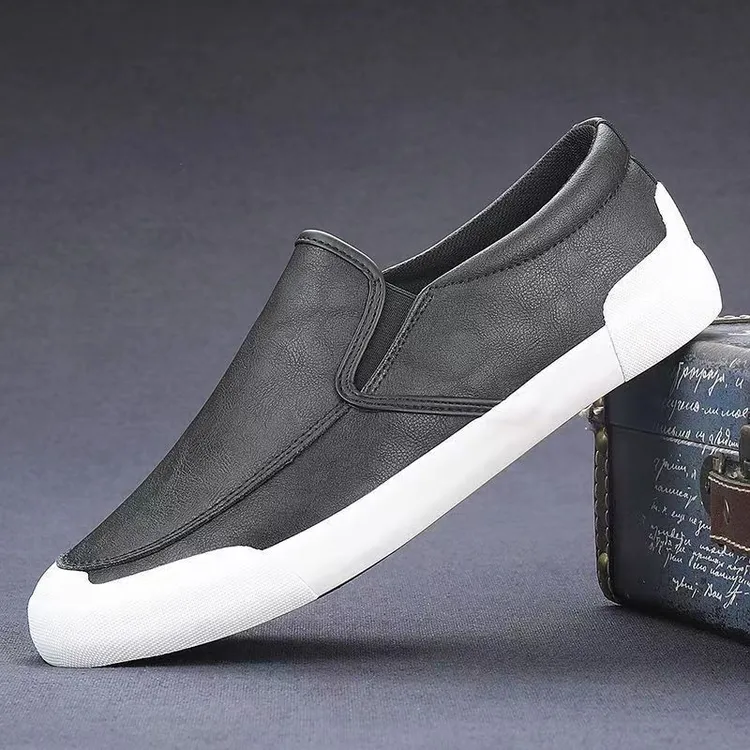 夏季新款男鞋软底商务休闲鞋英伦风皮鞋舒适透气一脚蹬低帮平底鞋