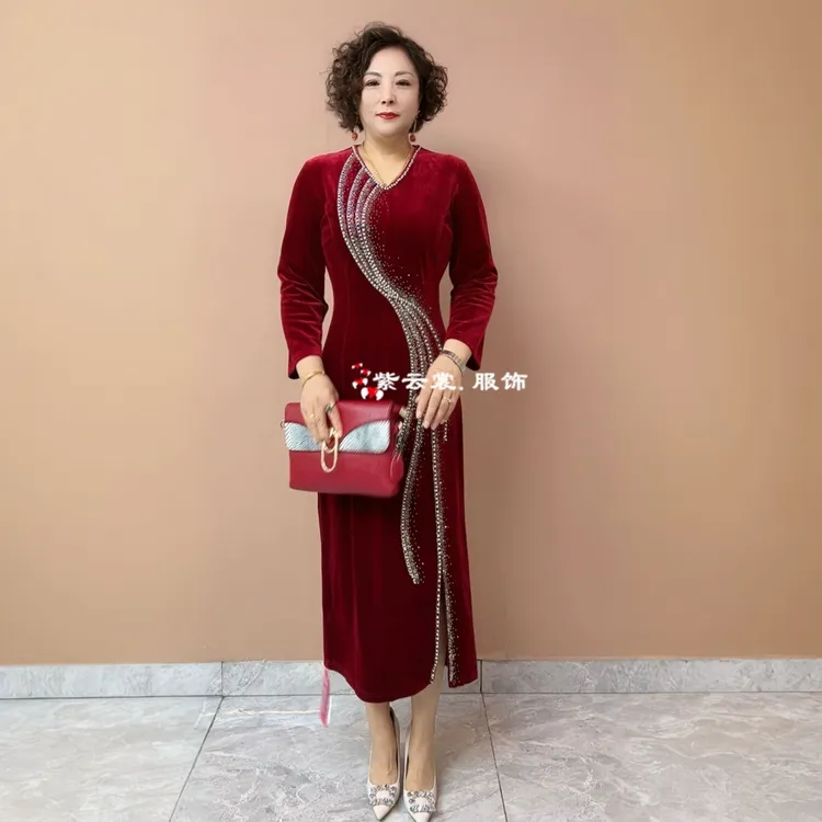 妈妈婚宴礼服连衣裙秋冬新款优雅气质结婚日常可穿高端喜婆婆装女