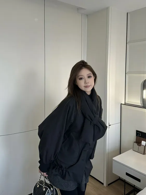 琪琪怪怪大码女装【花苞女孩】洋气带围脖下摆抽绳羽绒服C38299QTQ