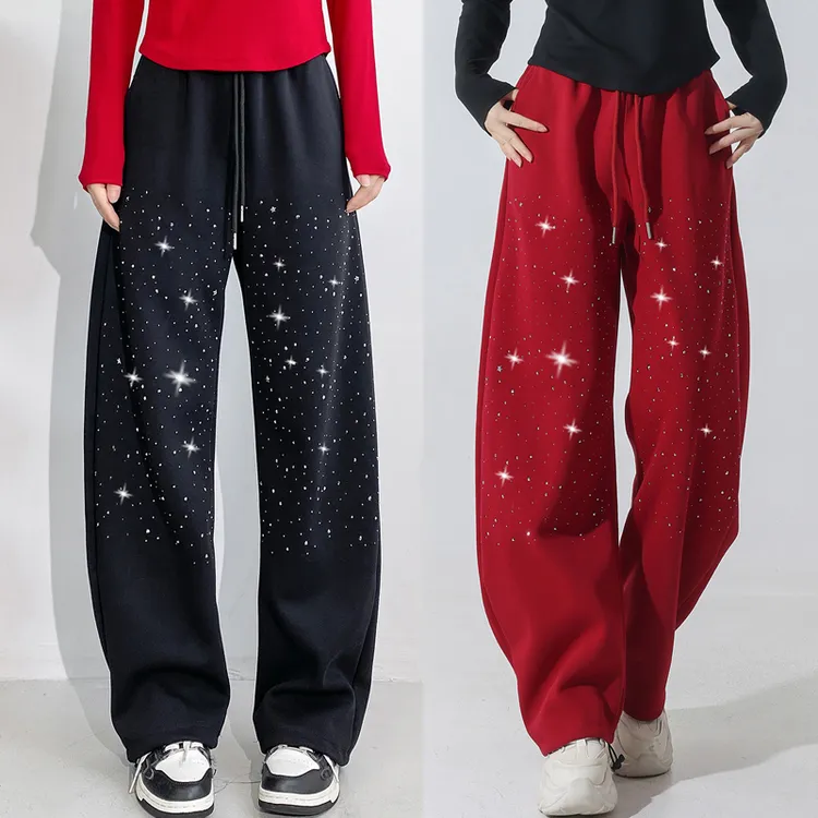 烫钻舞蹈裤闪钻阔腿裤秋冬加厚休闲宽松阔腿爵士舞广场舞运动裤子