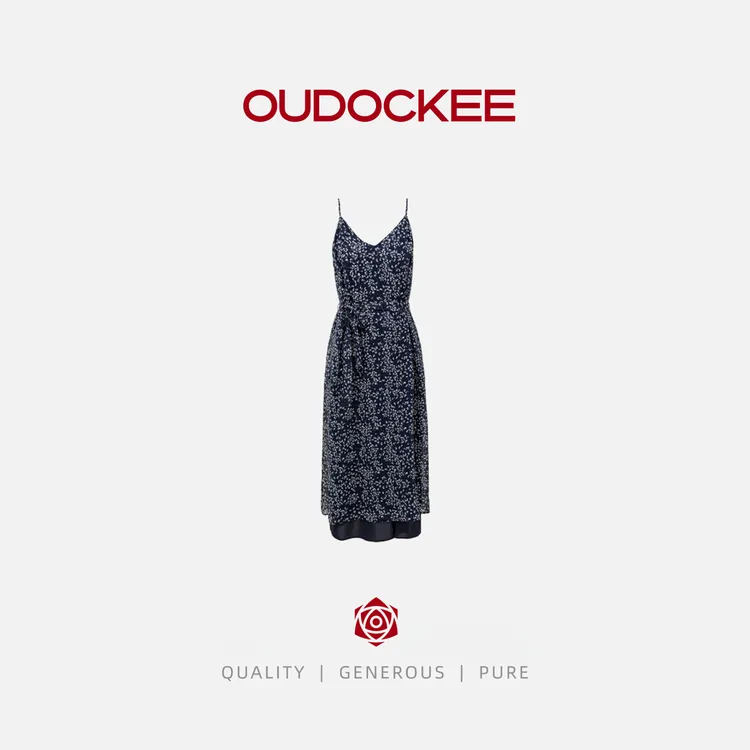 OUDOCKEE 鸥鸥 【小蓝花】V领网纱碎花时尚吊带连衣裙 L2503X475T