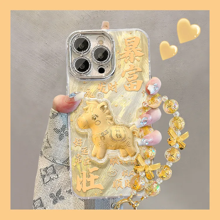 有钱马支架适用苹果17华为vivo/oppo小米iPhone16精孔羽纱手机壳