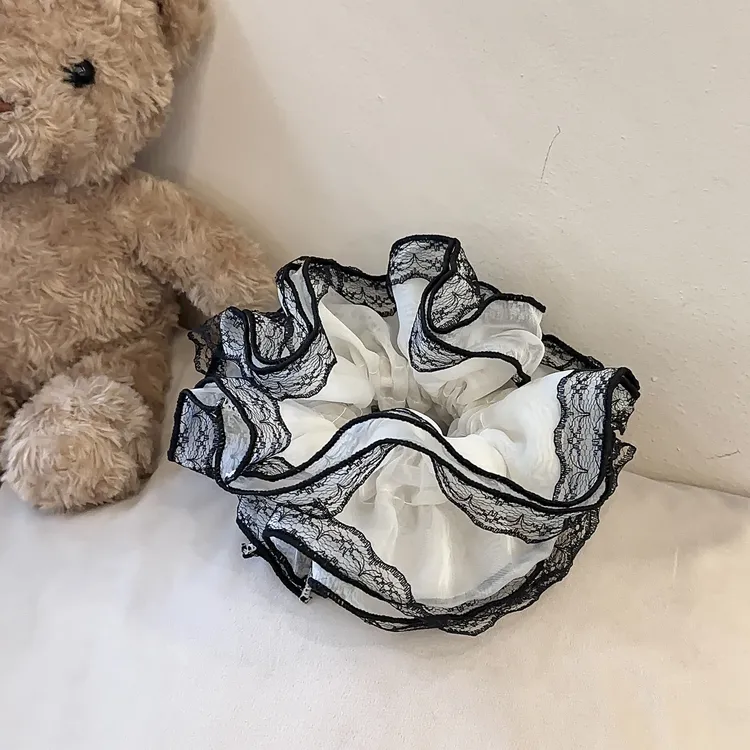 法式复古低马尾发圈发生韩国小众设计感蕾丝多层大肠圈超仙头饰女