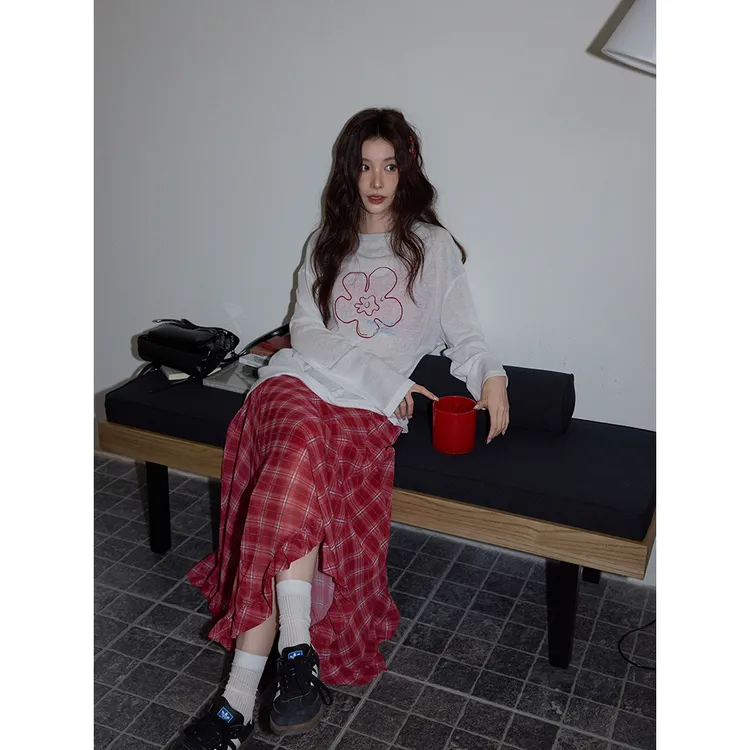 【吵吵家】设计感薄款防晒针织罩衫女2025宽松休闲显瘦长袖t恤上衣