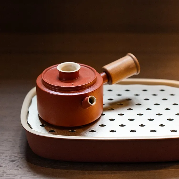 防烫侧把壶单壶泡茶壶功夫茶具轻奢现代小茶壶樱桃木柄现代高端红
