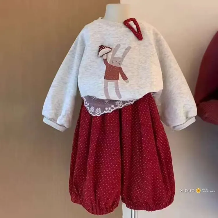 女童秋季新款套装洋气卡通卫衣女宝宝休闲波点阔腿裤