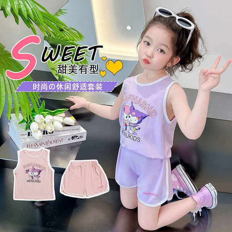 套装休闲夏季卡通动漫女童中小童儿童运动洋气舒适时尚女宝无袖